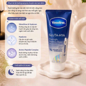 Sữa dưỡng thể Vaseline 70X xanh Healthy Bright Gluta Hya Serum Burst Lotion Overnight Radiance Repair mẫu mới